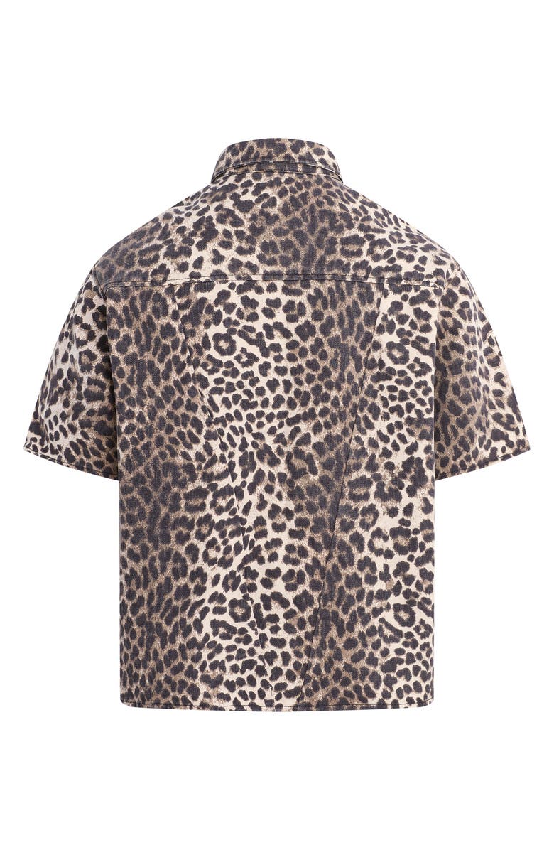 Hudson Jeans Rex Oversize Short Sleeve Cotton Poplin Button-Up Shirt, Alternate, color, Cheetah