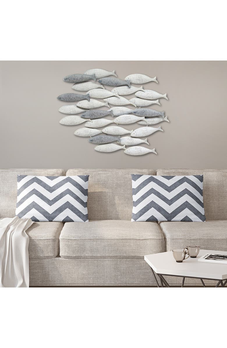 STRATTON HOME DECOR Grey School of Fish Wall Decor, Alternate, color,