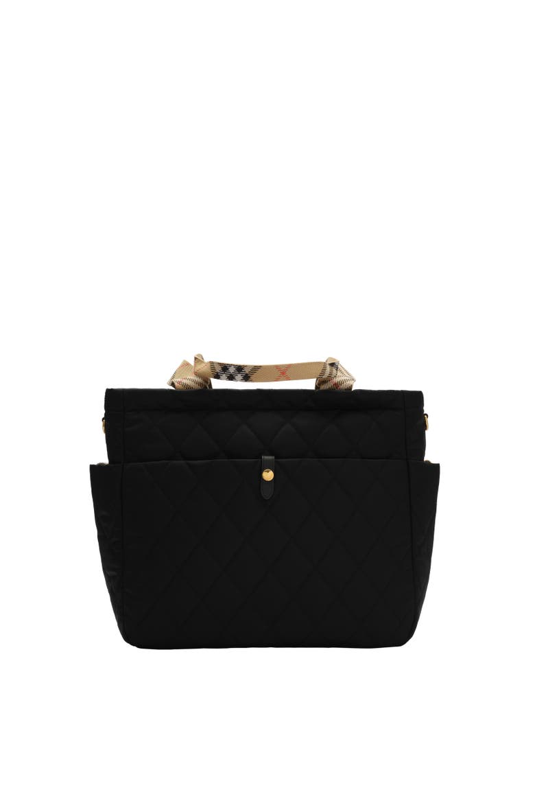 Check Trim Quilted Nylon Baby Changing Bag, Alternate, color, Black