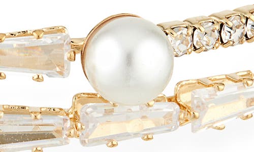 Tasha Crystal & Faux Pearl Bangle Bracelet In Gold