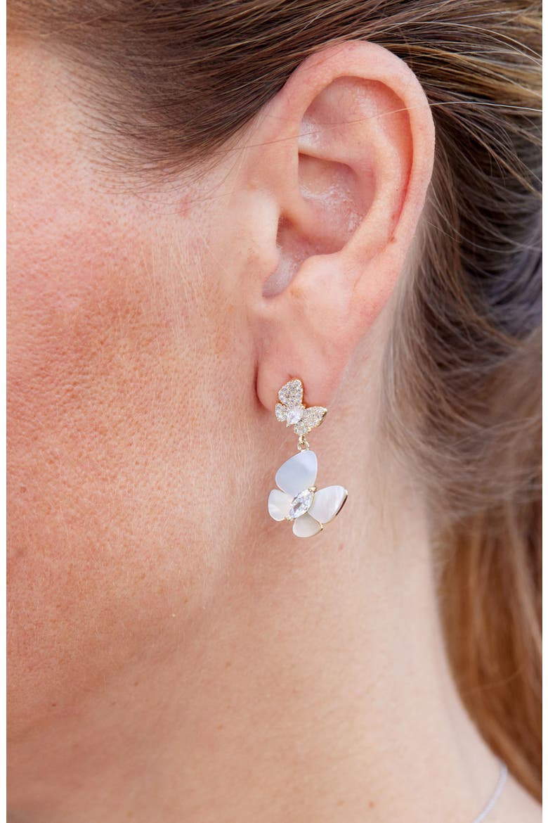 Mother-of-Pearl & Cubic Zirconia Drop Earrings, Alternate, color, YELLOW