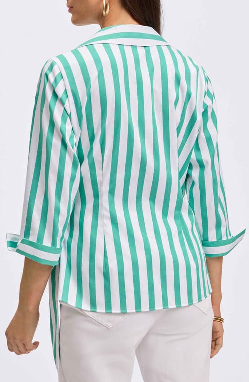 Foxcroft Salina Stripe Cotton Blend Wrap Shirt In Green