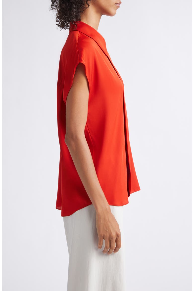 Cap Sleeve Stretch Silk Button-Up Shirt, Alternate, color, POPPY