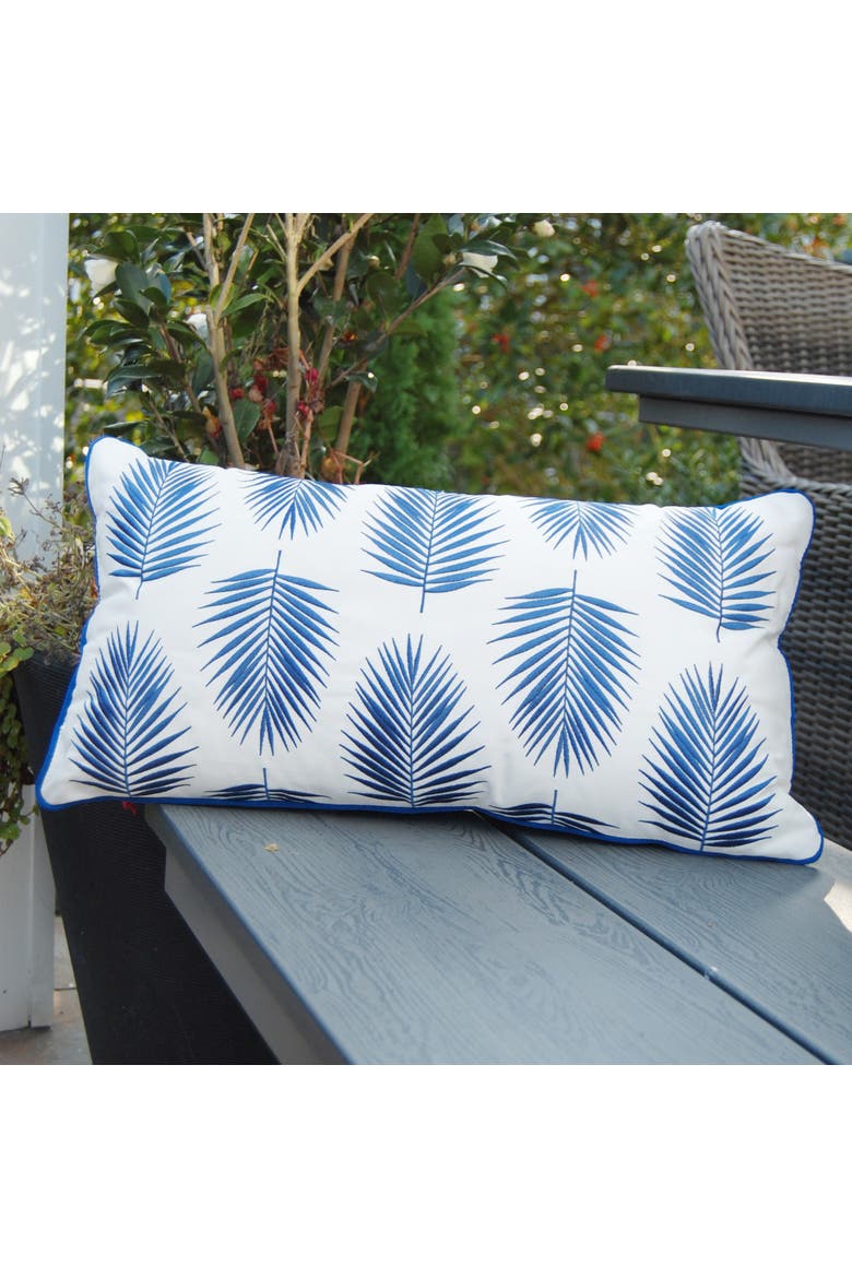 Palm Pattern Lumbar Indoor/Outdoor Accent Throw Pillow Decor, Alternate, color, Blue