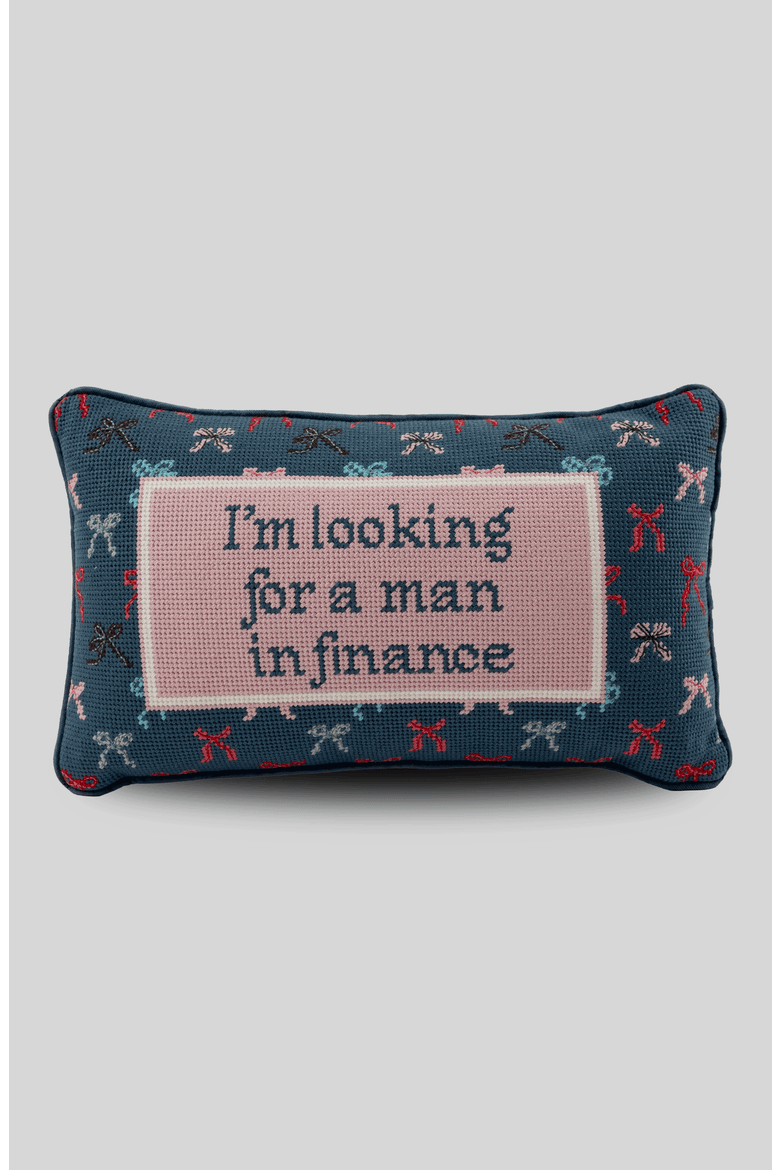 Man In Finance Needlepoint Pillow, Main, color, Midnight Blue