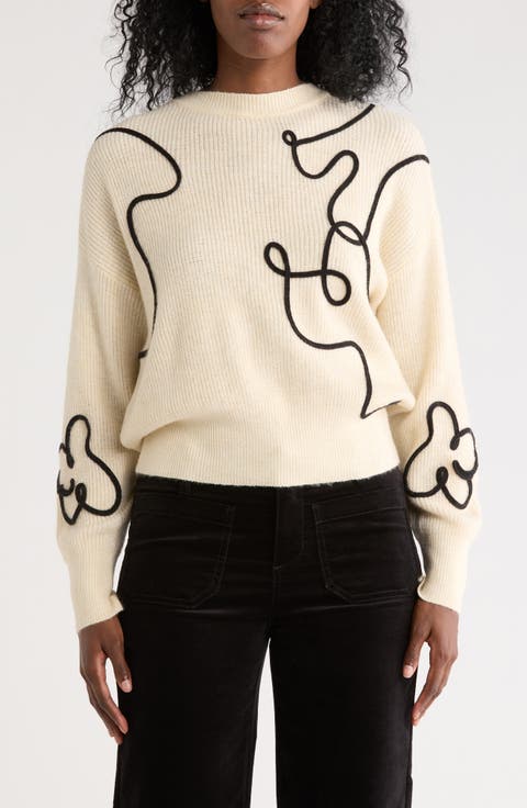 Abstract Line Embroidered Sweater