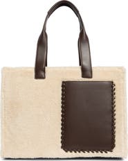 BCBG Whipstitch Faux Shearling Tote Bag with Pouch