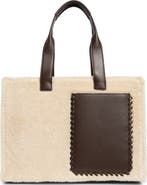 BCBG Whipstitch Faux Shearling Tote Bag with Pouch