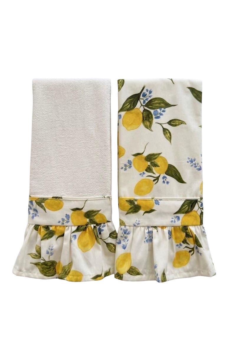 Capri Lemon Ruffled Kitchen Towels - Set of 2, Main, color, White