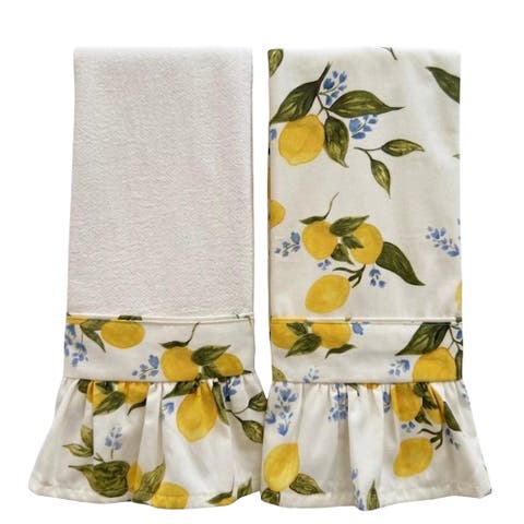 Capri Lemon Ruffled Kitchen Towels - Set of 2