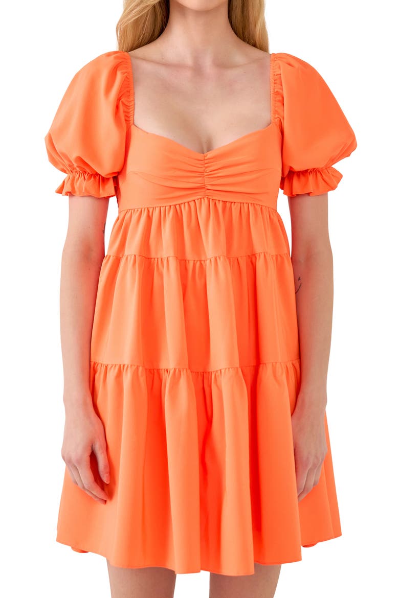 Puff Sleeve Minidress, Alternate, color, ORANGE