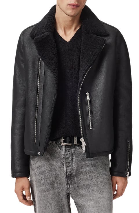 Correz Shearling Lined Leather Biker Jacket