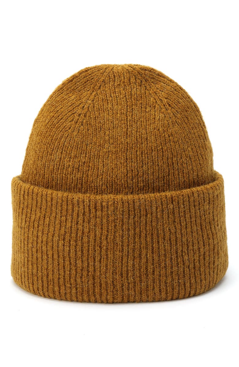 COACH Leather Patch Rib Beanie, Alternate, color, Honey Brown