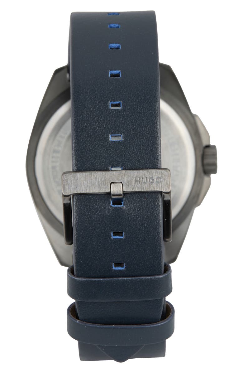 BOSS Visit Leather Strap Watch, 44mm, Alternate, color, Gray