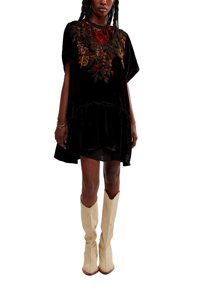 Sweet Echoes Floral Velvet Burnout Shift Minidress, Main, color, TWILIGHT COMBO