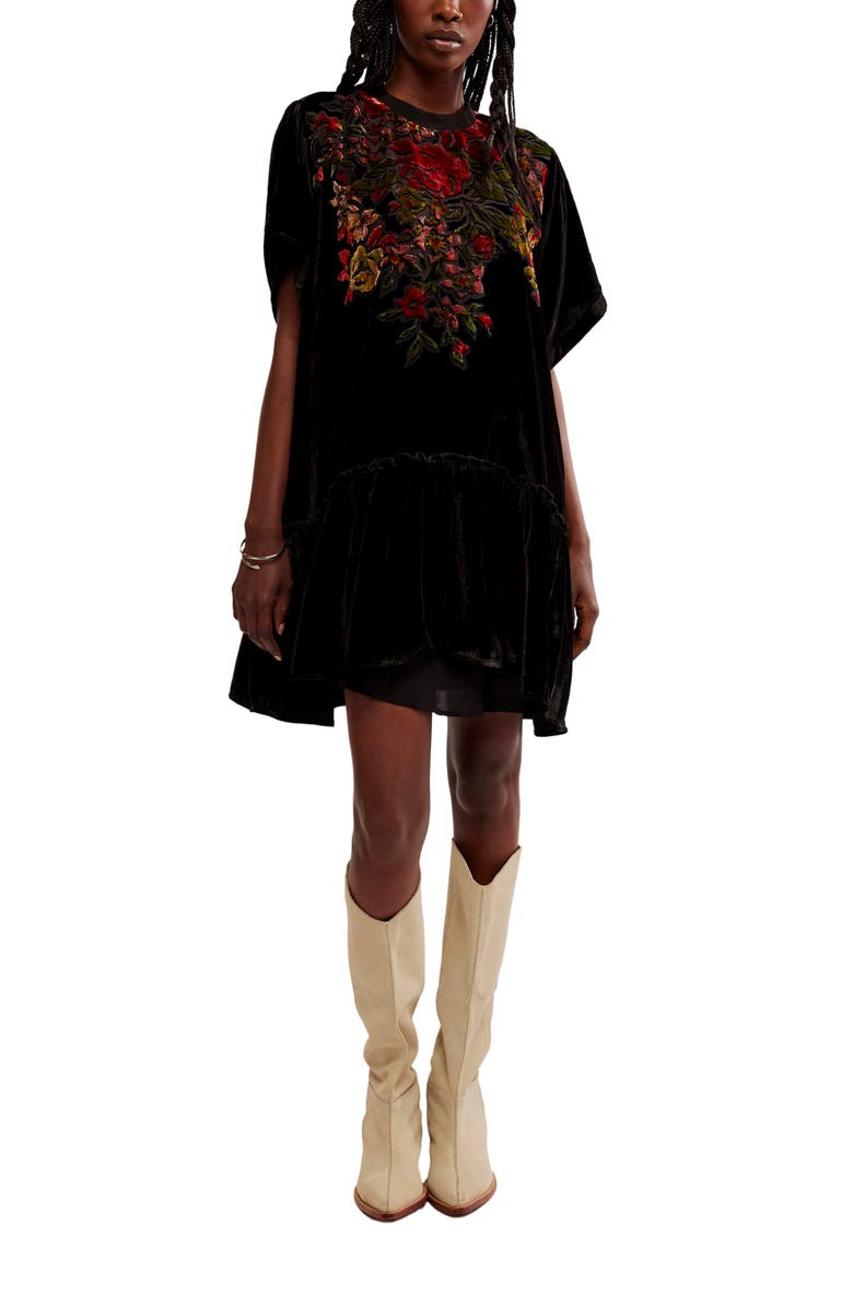 Free People Sweet Echoes Floral Velvet Burnout Shift Minidress, Main, color, 