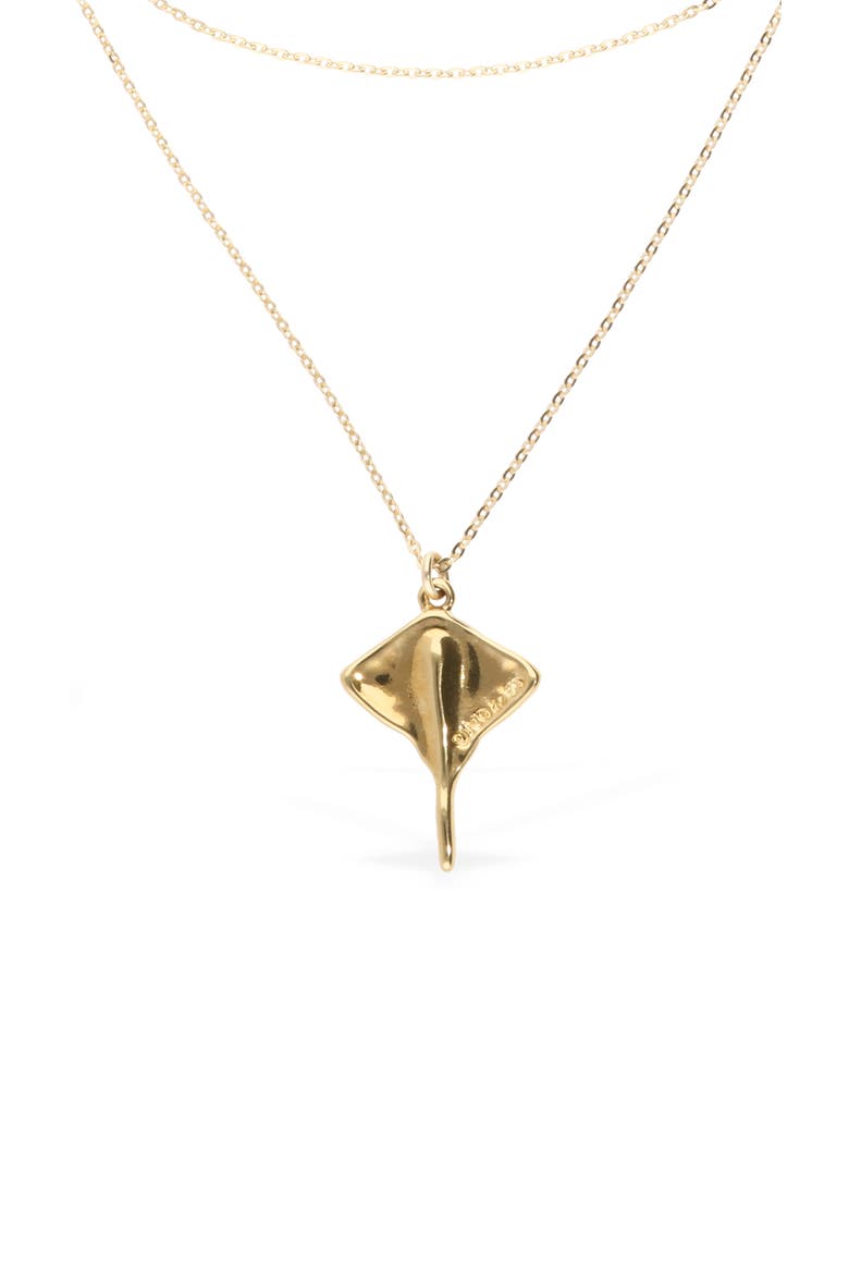Short Double Chain Pendant Plated in 18K Gold with Manta Ray, Alternate, color, Gold
