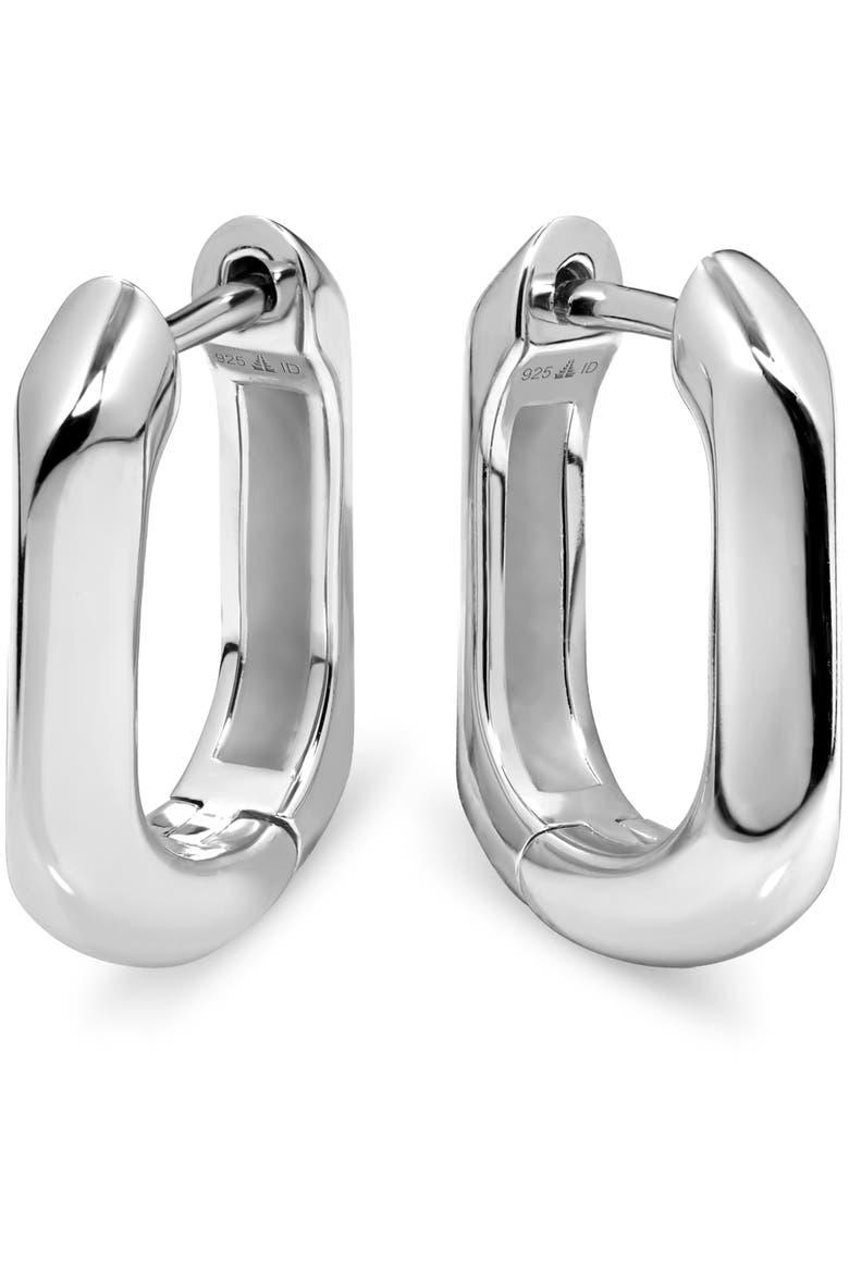 Beveled Hoop Earrings in Rhodium Plated Sterling Silver, Main, color, Silver