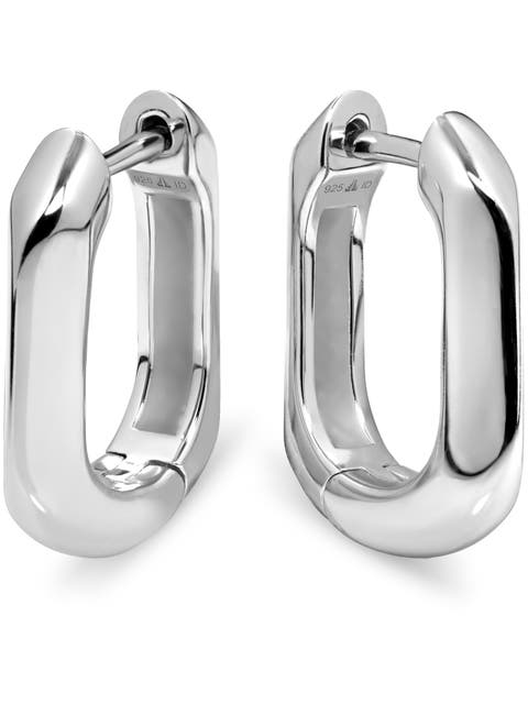 Beveled Hoop Earrings in Rhodium Plated Sterling Silver