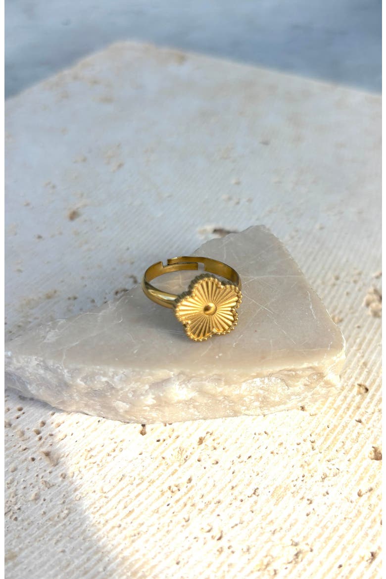 18K Gold Plated Flower Adjustable Band Ring, Alternate, color, GOLD