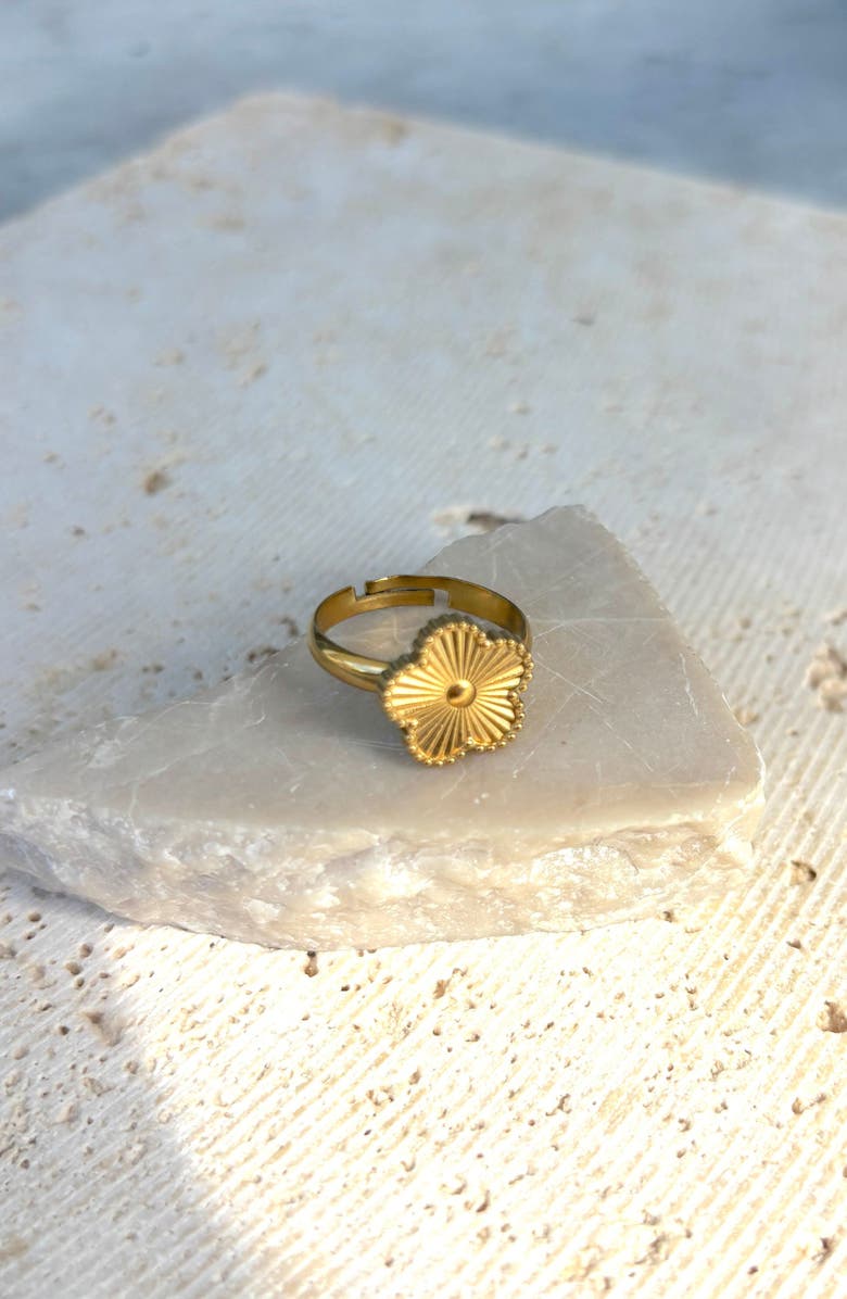 Adornia 18K Gold Plated Flower Adjustable Band Ring, Alternate, color, Gold