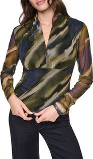 DKNY Zebra Print Long Sleeve Mesh Shirt