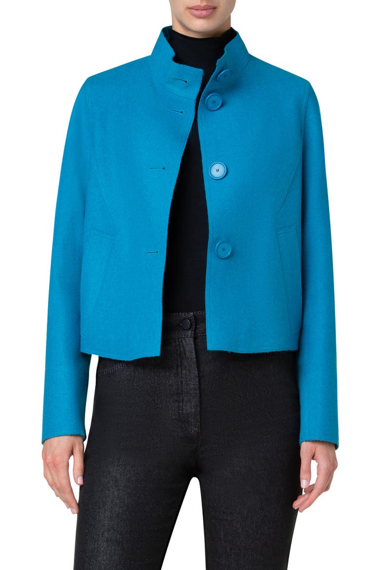 Taglio Vivo Wool Blend Boxy Jacket, Main, color, TURQUOISE