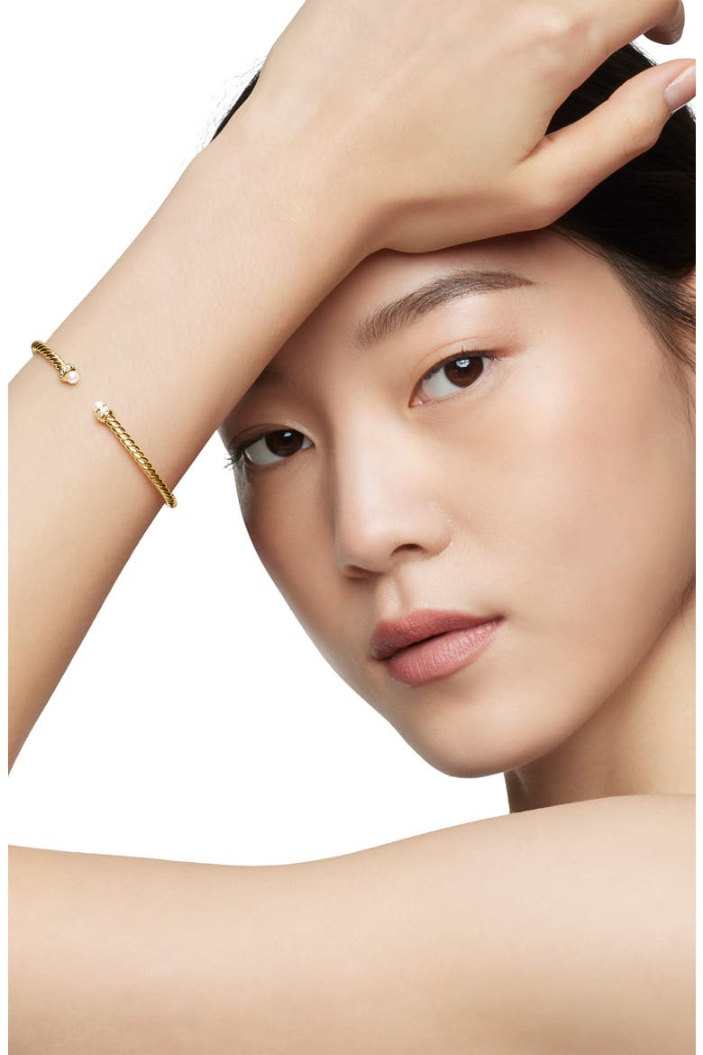 Cablespira® Bracelet in 18K Gold with Pearls & Pavé Diamonds, 3mm, Alternate, color, PEARL