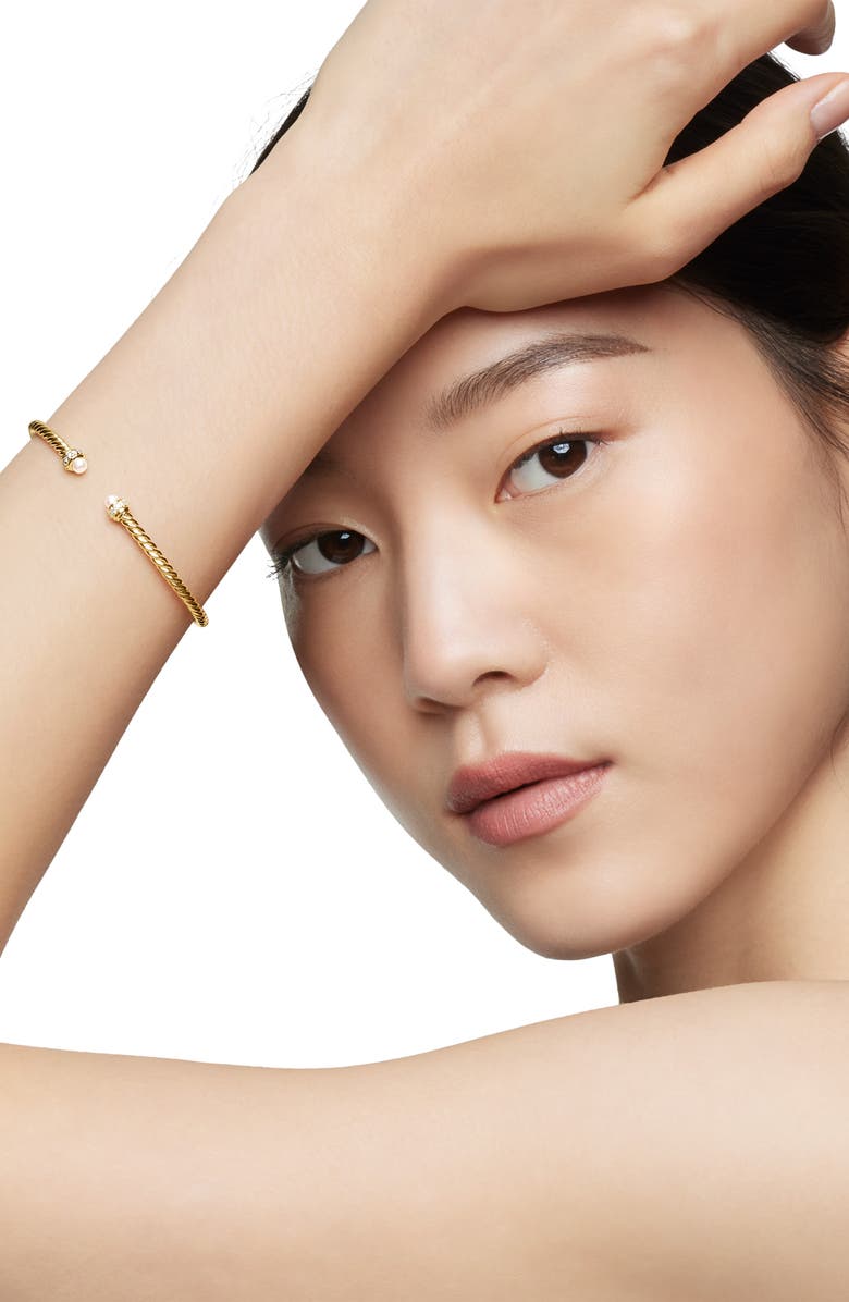 David Yurman Cablespira<sup>®</sup> Bracelet in 18K Gold with Pearls & Pavé Diamonds, 3mm, Alternate, color, Pearl