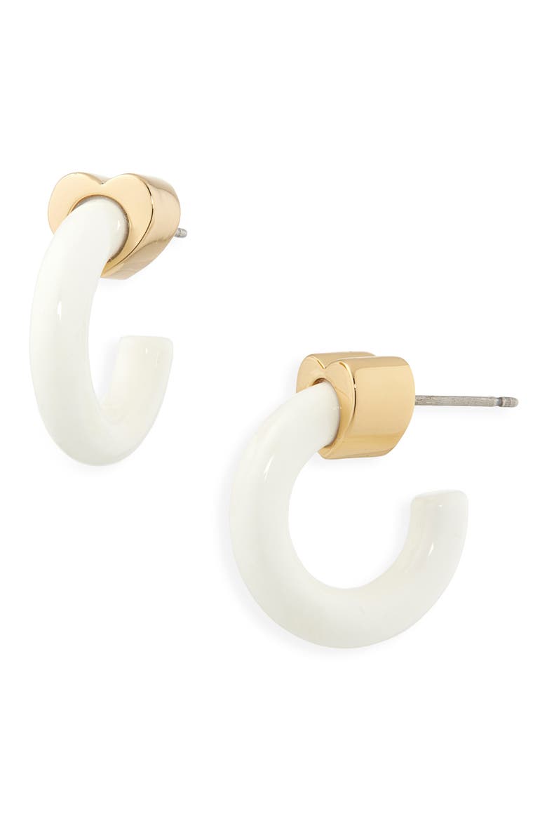 geo pop huggie hoop earrings, Main, color, WHITE