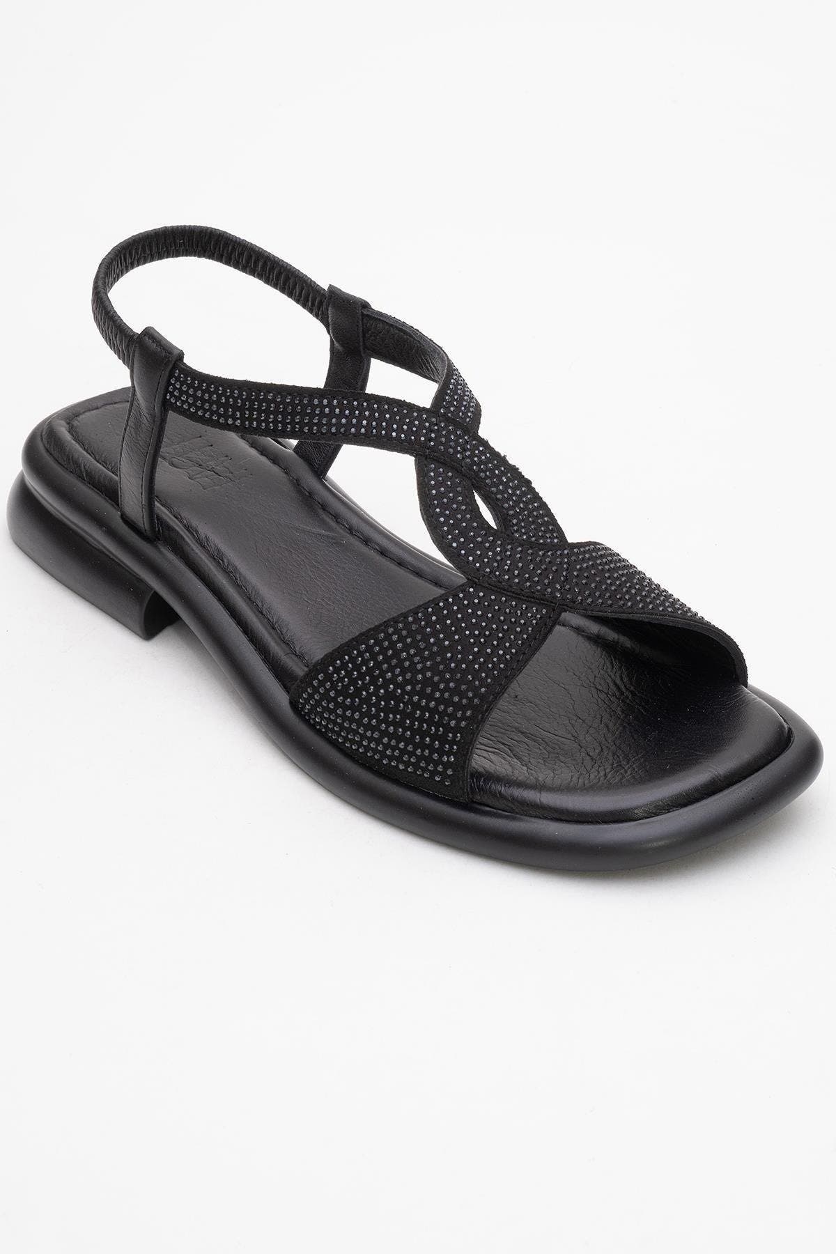 Forever 
Always Shoes Sieglinde Embellished Leather Sandal, Main, color, Black Leather