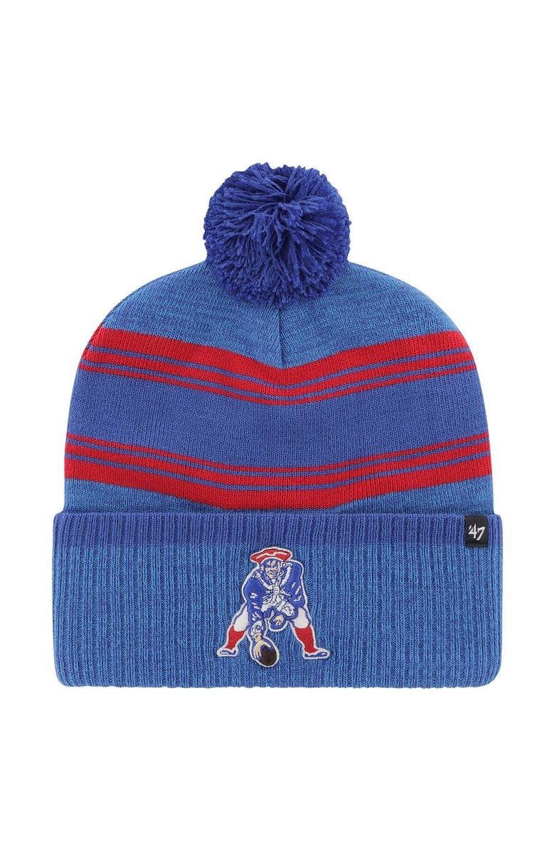 '47 Men's '47 Royal New England Patriots Fadeout Cuffed Knit Hat with Pom, Main, color, 