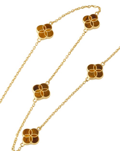 Jan Leslie Sterling With 18k Gold Overlay And Gemstones Five Petal Station Necklace In Brown