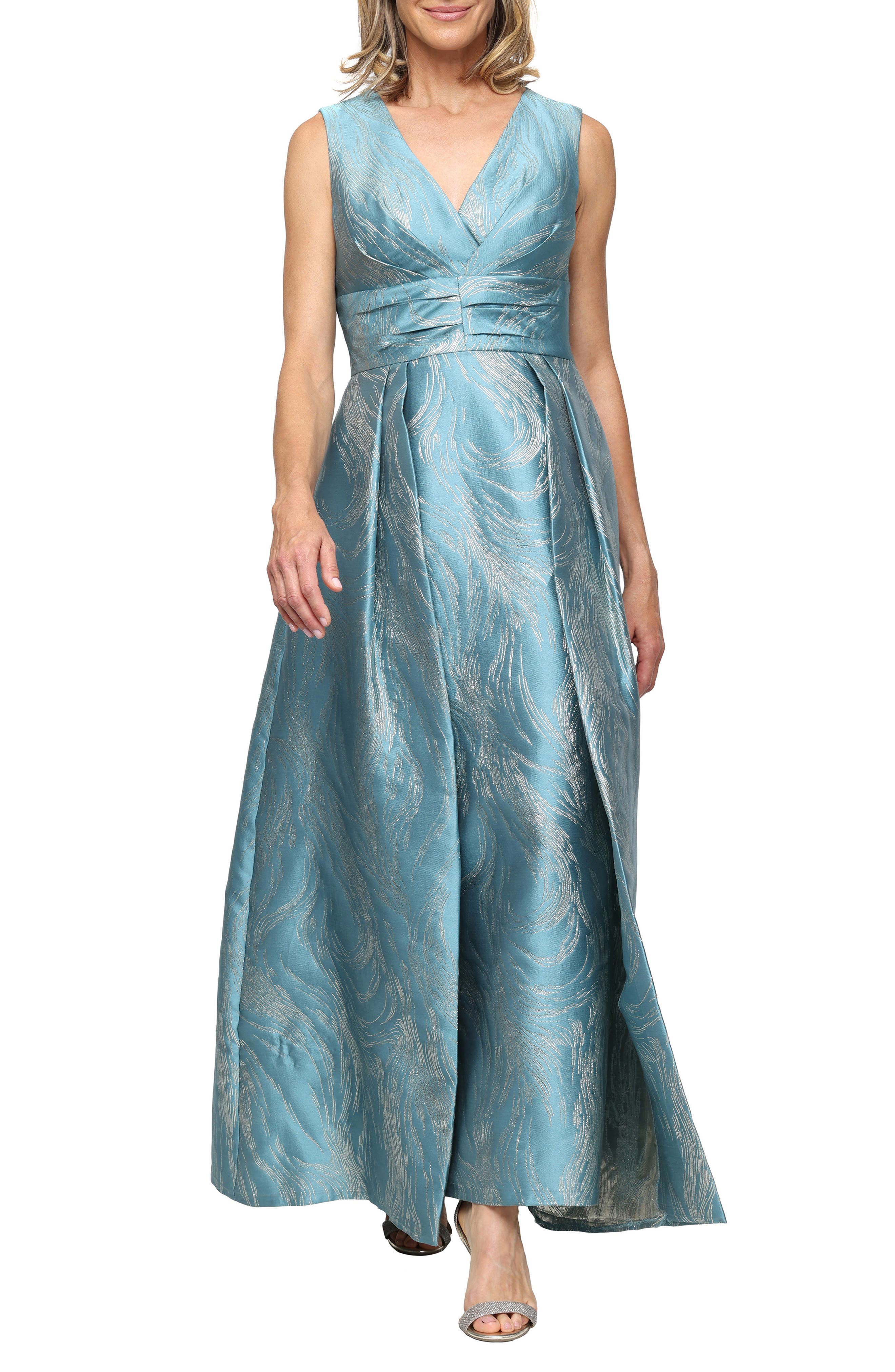 Metallic Jacquard Column Gown
