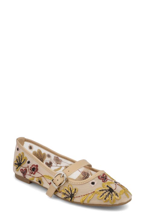 Bluet Embroidered Mesh Mary Jane Flat (Women)