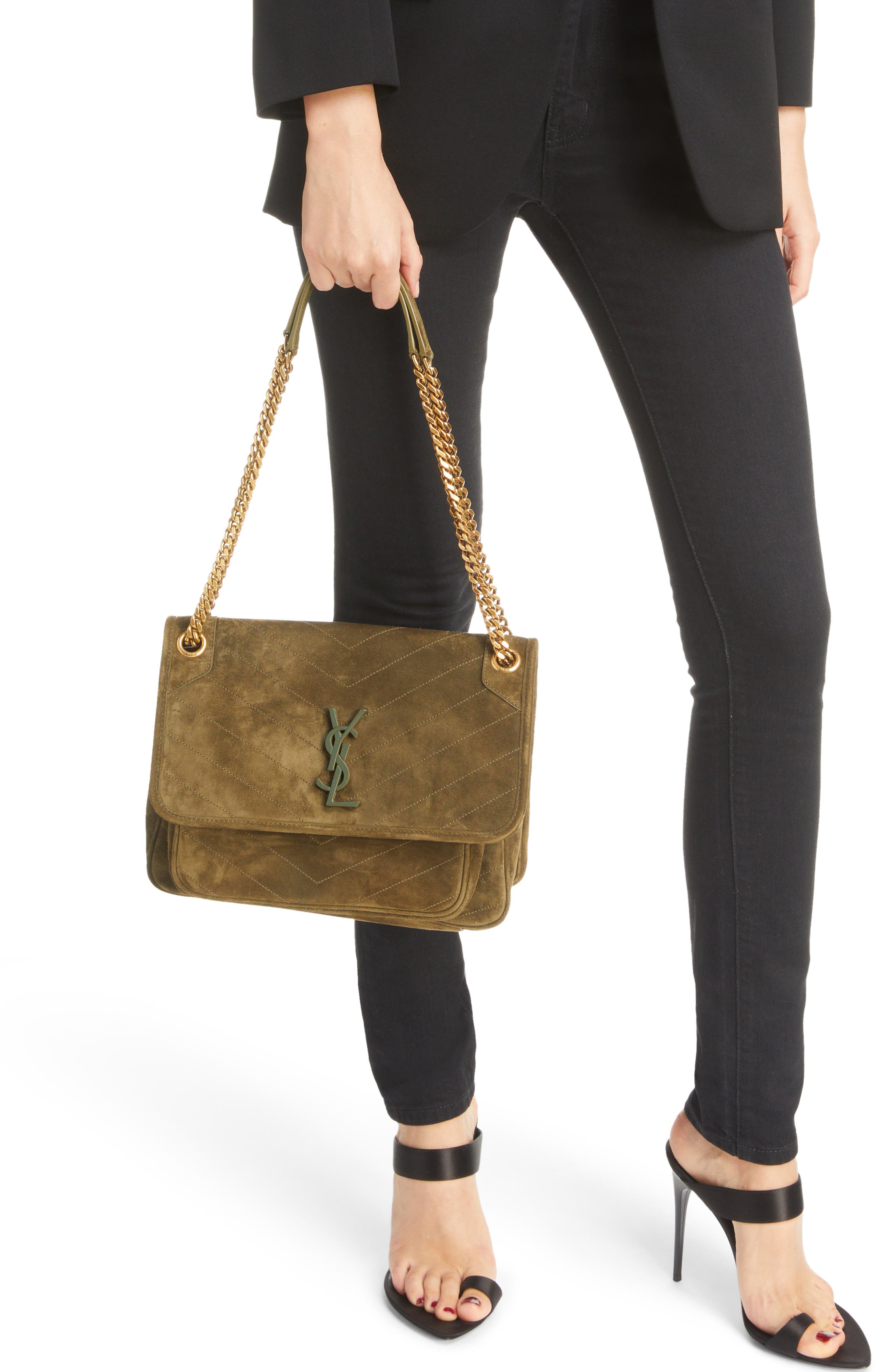 Medium Niki Suede Shoulder Bag, Alternate, color, LODEN GREEN