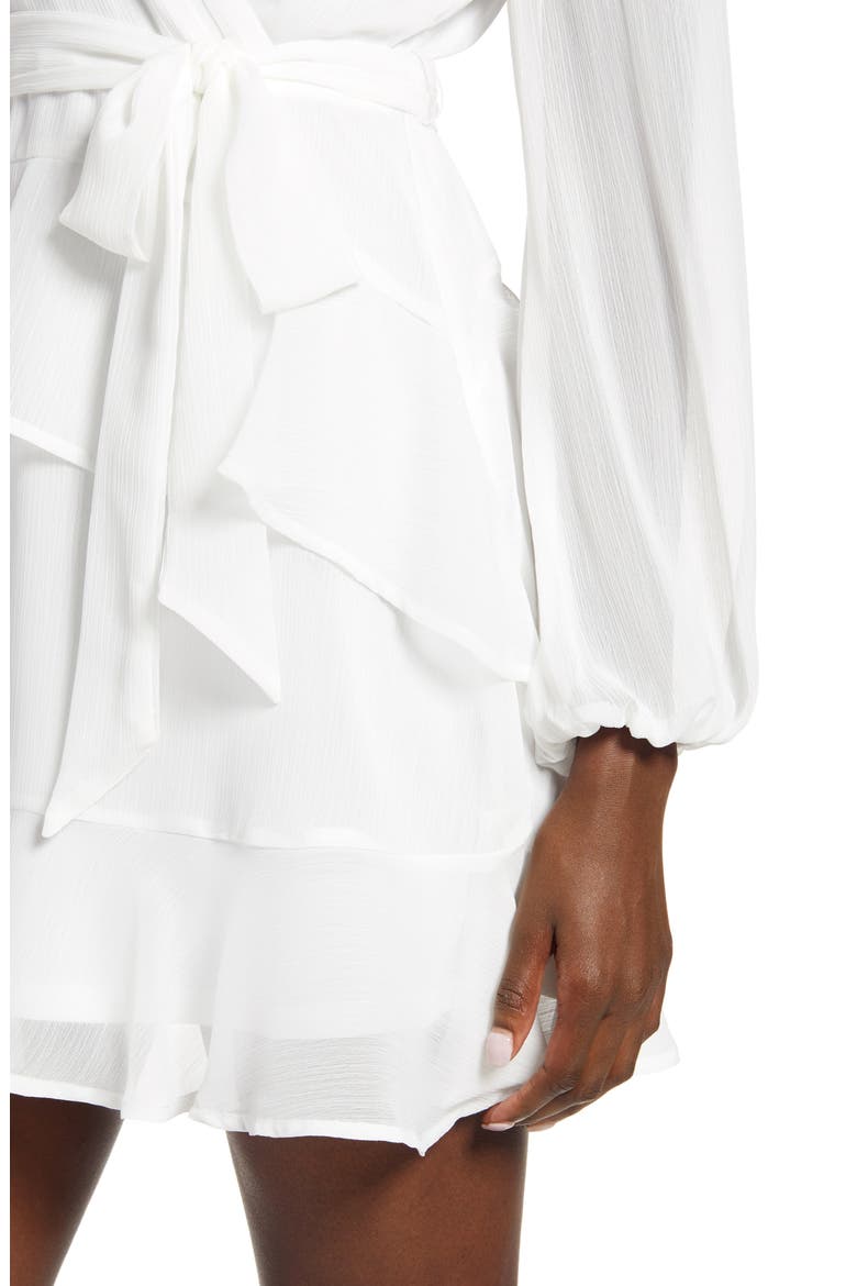Long Sleeve Wrap Front Minidress, Alternate, color, WHITE