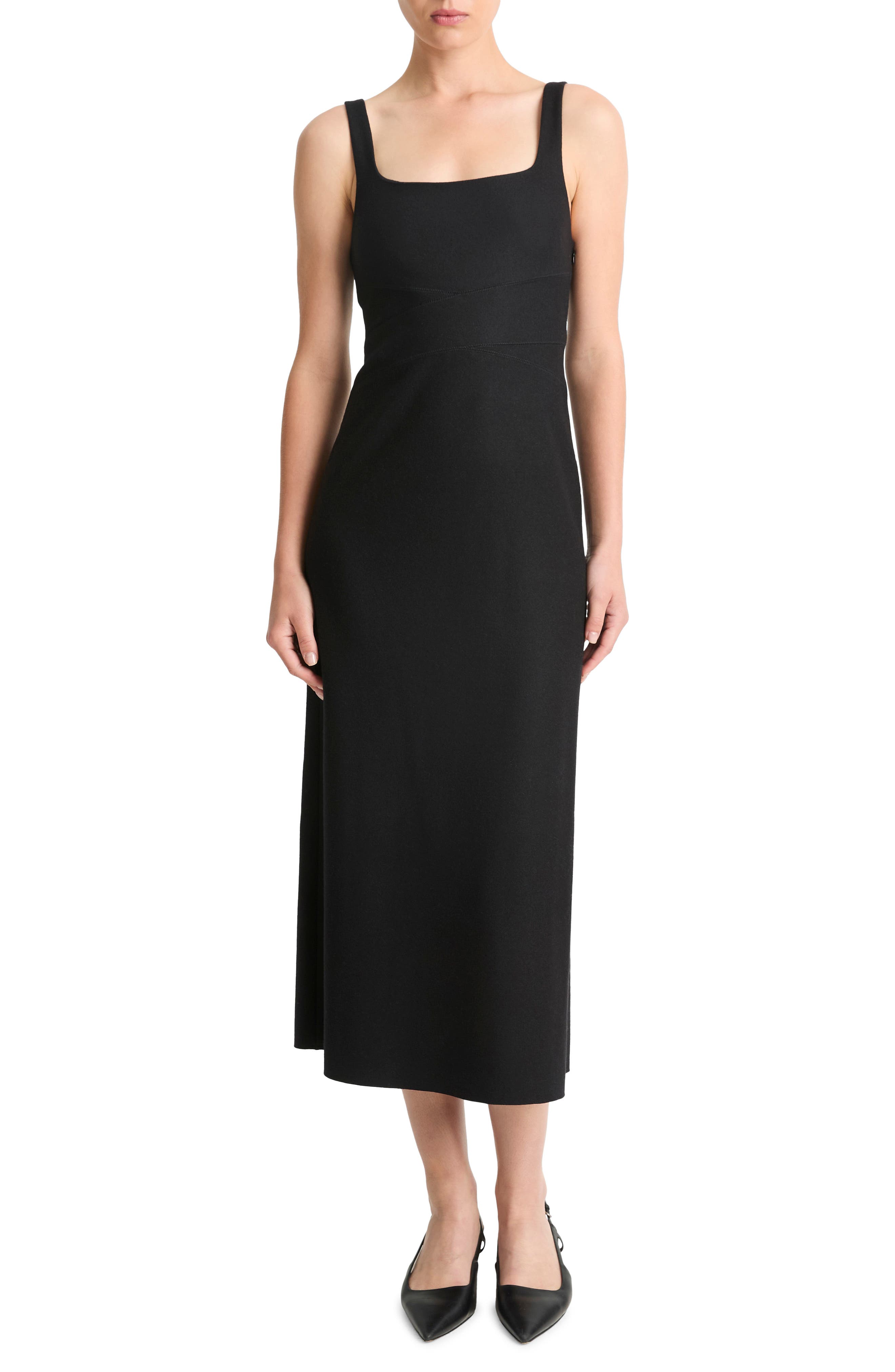 Vince Square Neck Crossover Detail Virgin Wool Blend Dress