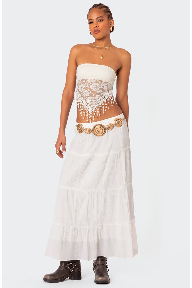 India Fringe Hem Lace Tube Top, Alternate, color, CREAM