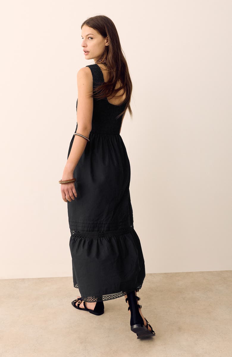 PER UNA BY M&S Smocked Lace Trim Sleeveless Cotton Maxi Dress, Alternate, color, Black