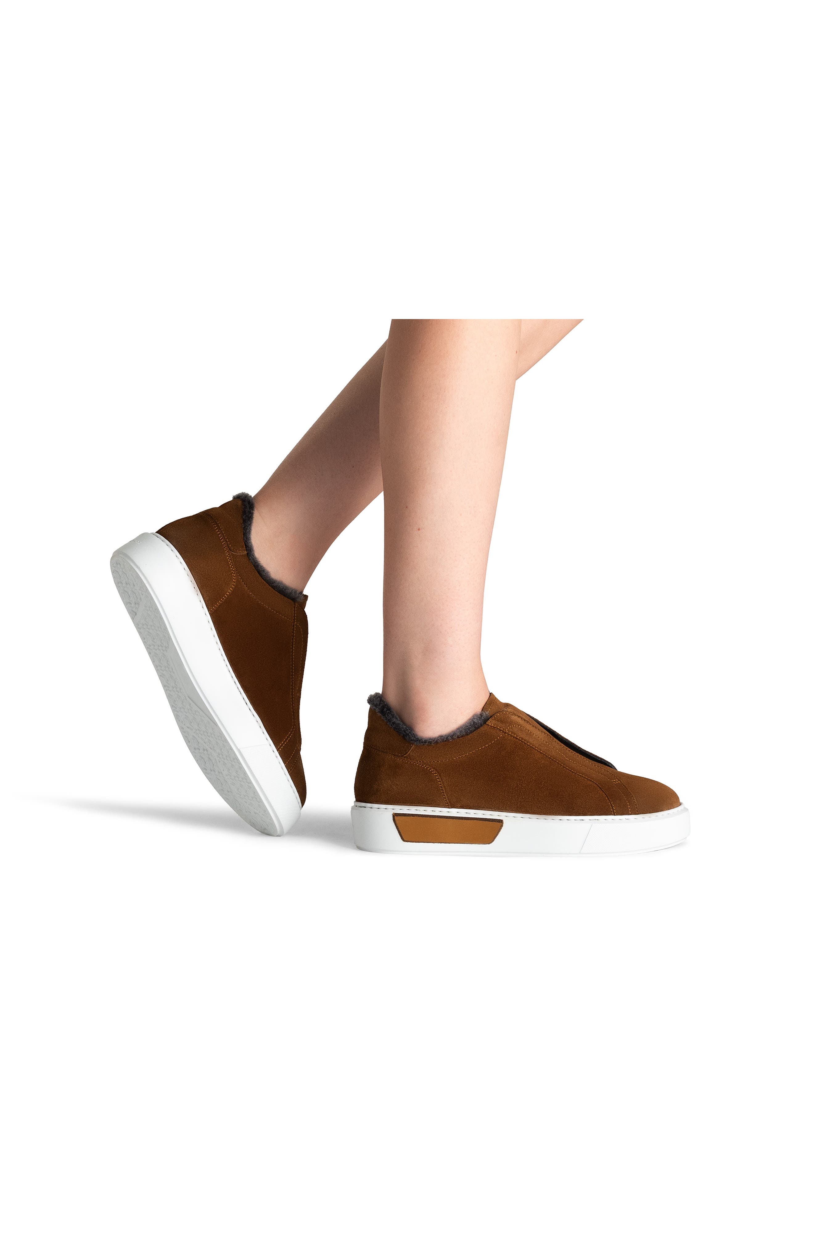 Magnanni Genuine Shearling Lined Slip-On Platform Sneaker, Alternate, color, Cognac Suede