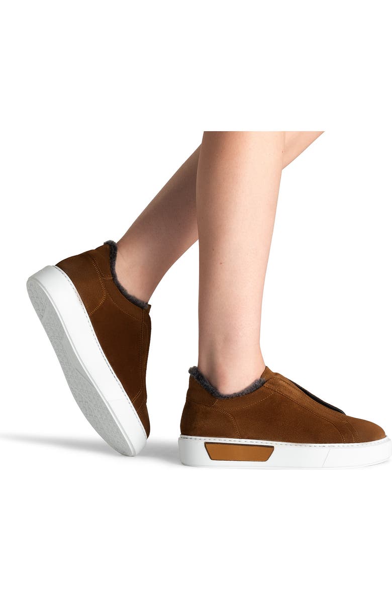 Magnanni Genuine Shearling Lined Slip-On Platform Sneaker, Alternate, color, Cognac Suede