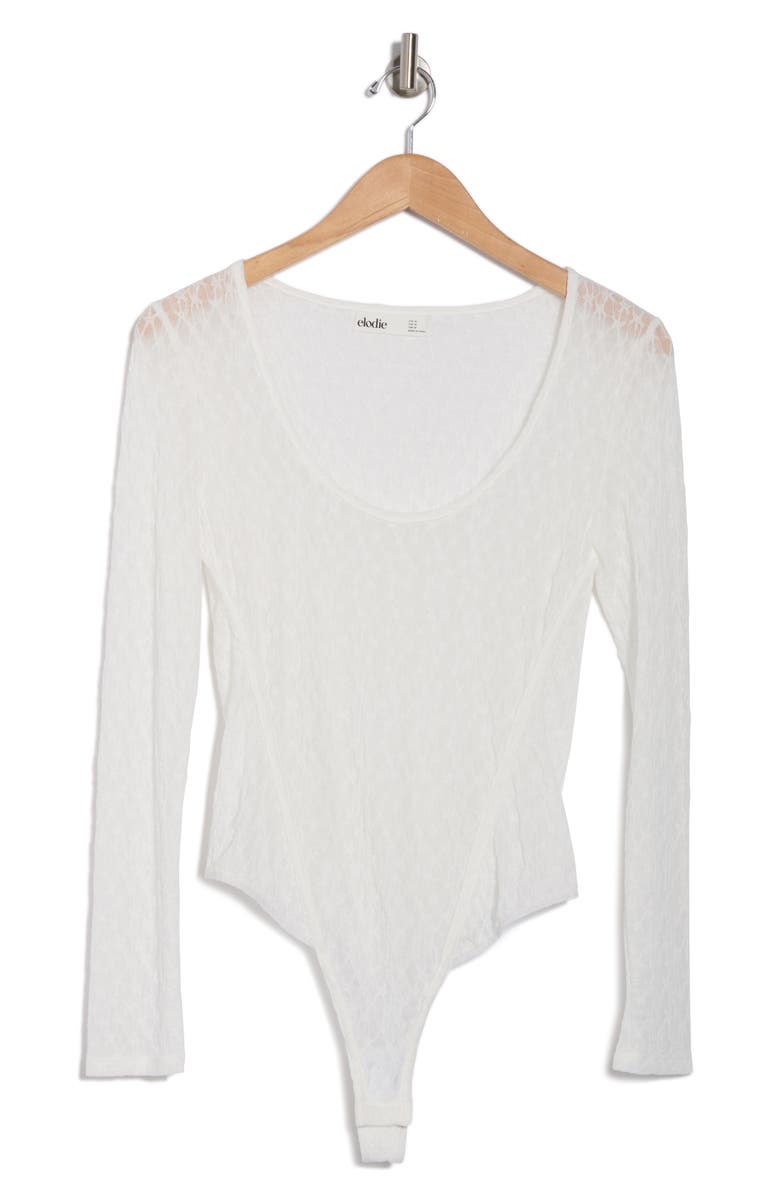Elodie Scoop Neck Sheer Lace Bodysuit, Alternate, color, White