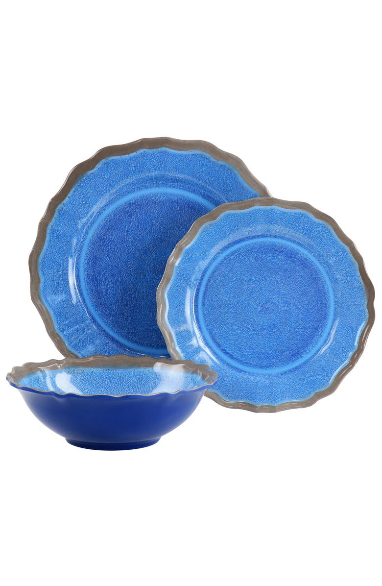 Elama Roma 12 Piece Melamine Dinnerware Set, Alternate, color, Blue