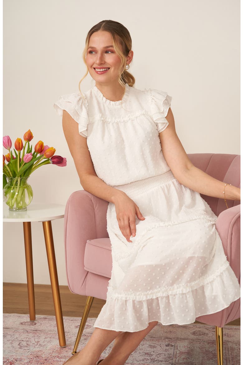 Clip Dot Flutter Sleeve Midi Dress, Alternate, color, SOFT ECRU
