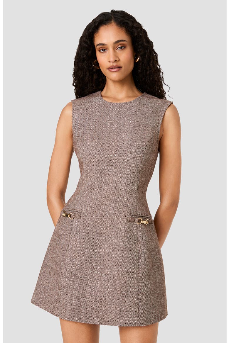 Naya Herringbone Minidress, Alternate, color, CHESTNUT BROWN