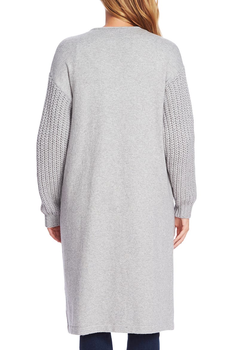 Cable Knit Detail Long Cardigan, Alternate, color, LIGHT HEATHER GREY
