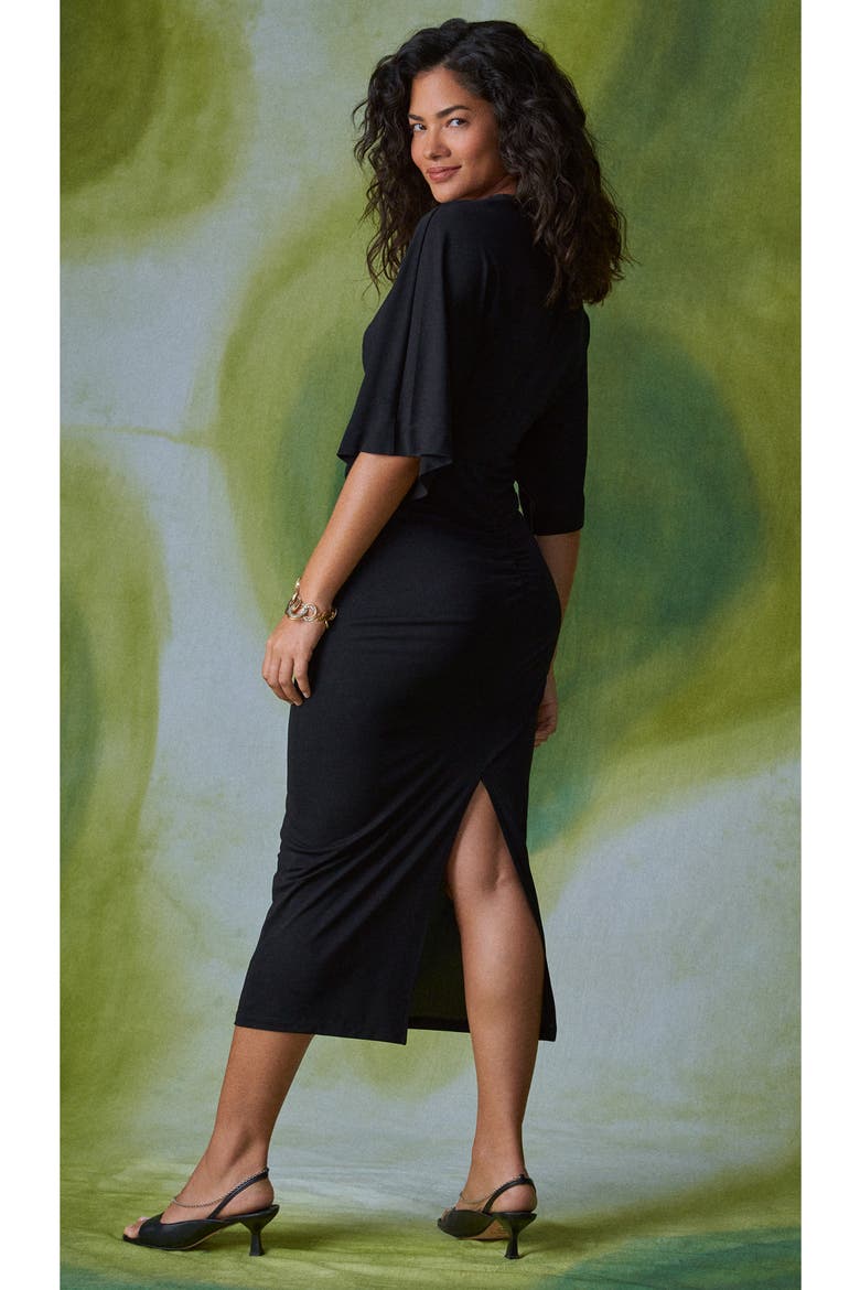 Valerie Tie Front Midi Dress, Alternate, color, BLACK