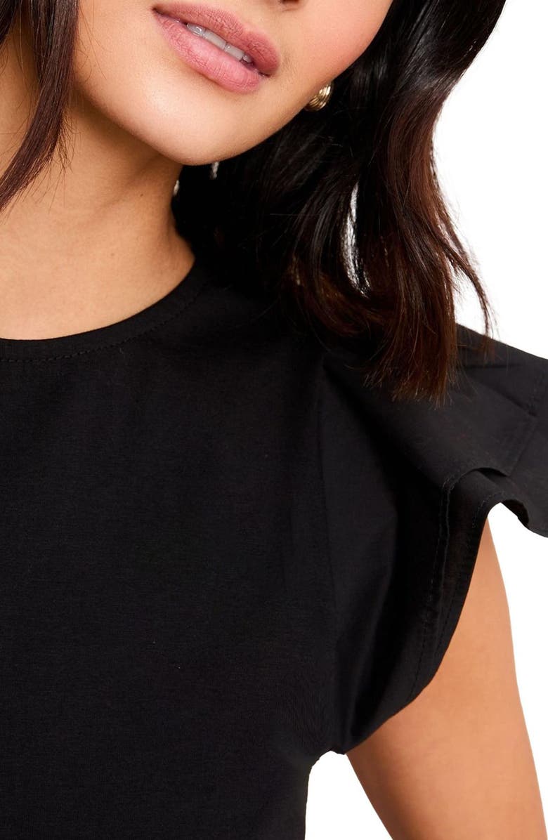 Friends Like These Mixed Media Ruffle Sleeve Cotton Top, Alternate, color, Black