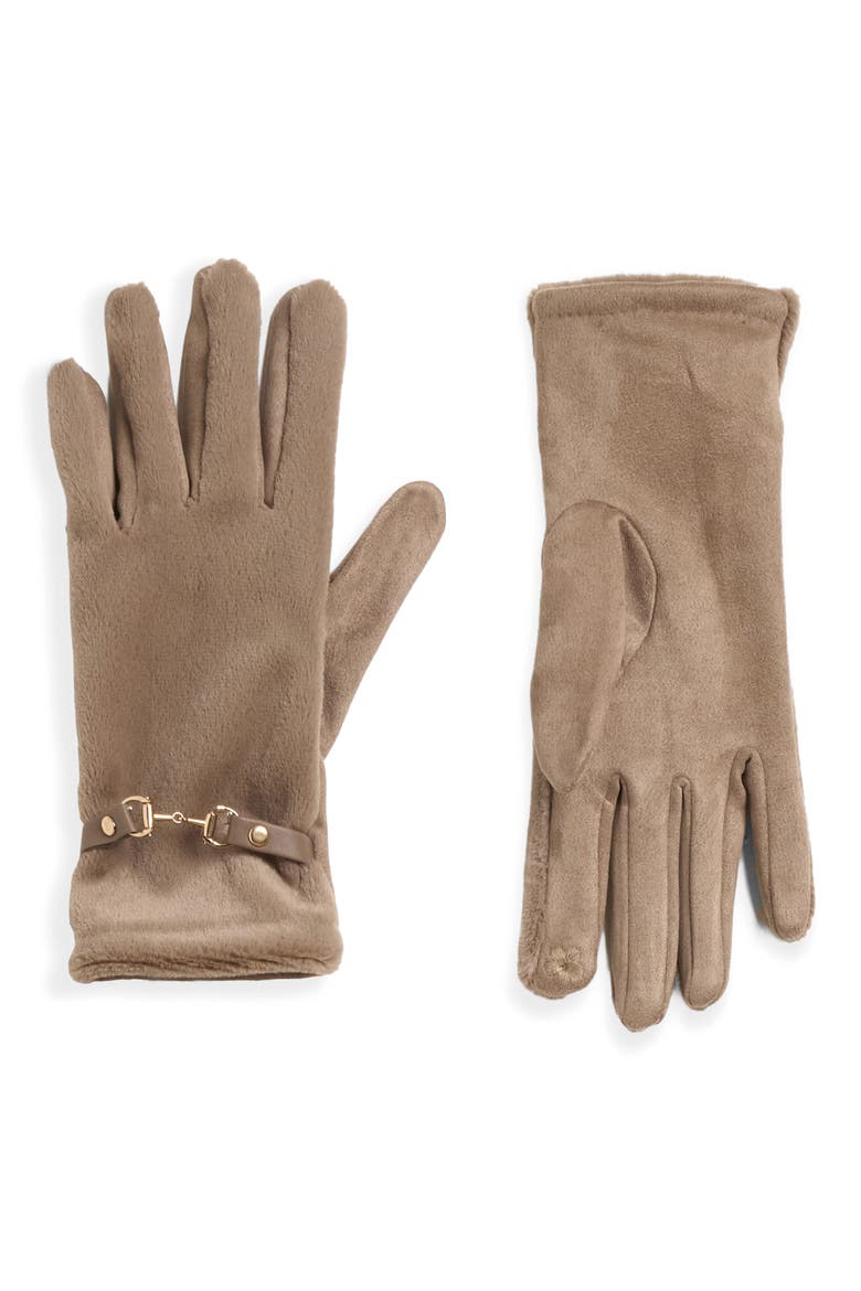 Jodie Faux Fur Gloves with Buckle, Main, color, CAMEL